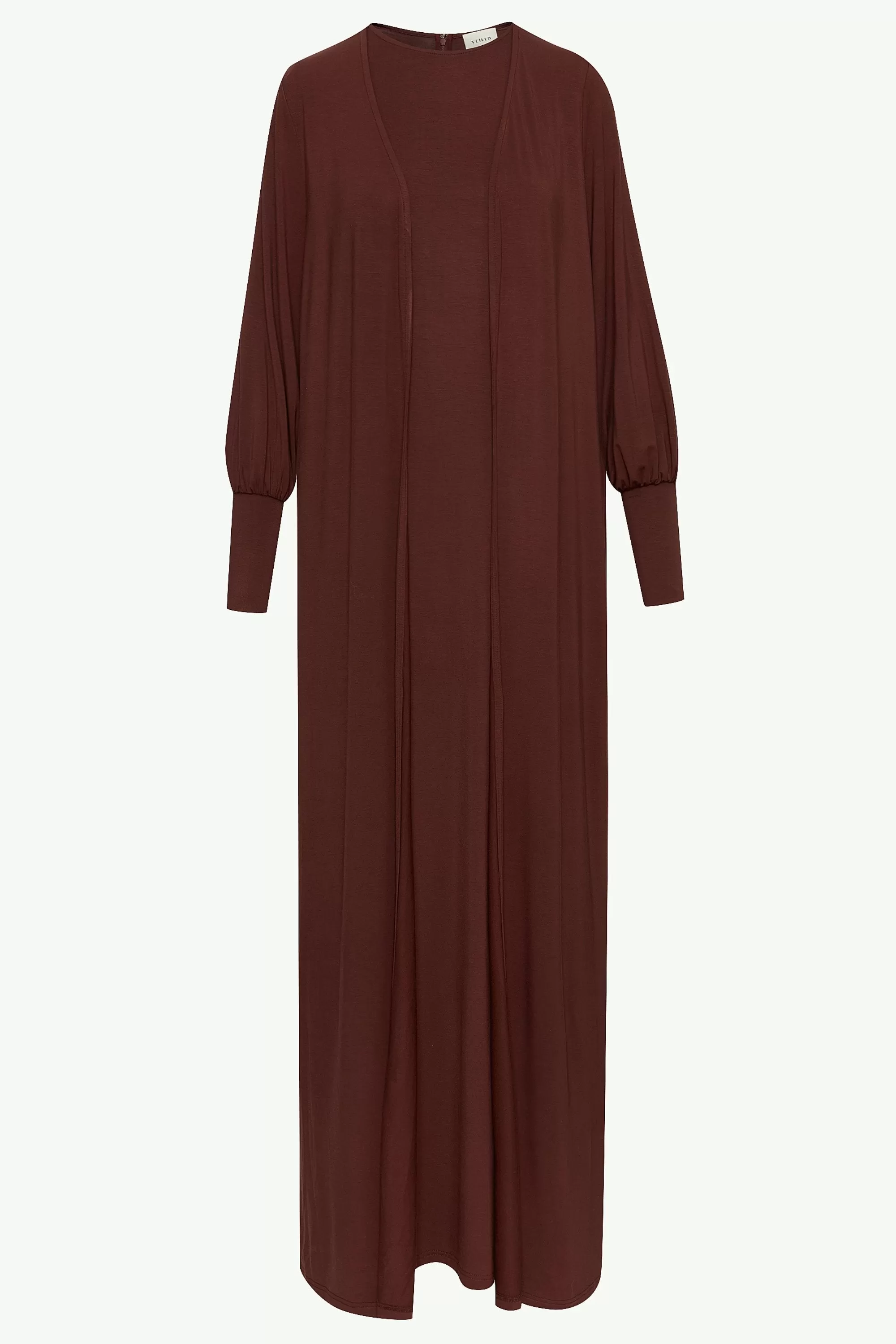 Jenin Jersey Open Abaya & Maxi Dress Set - Chocolate