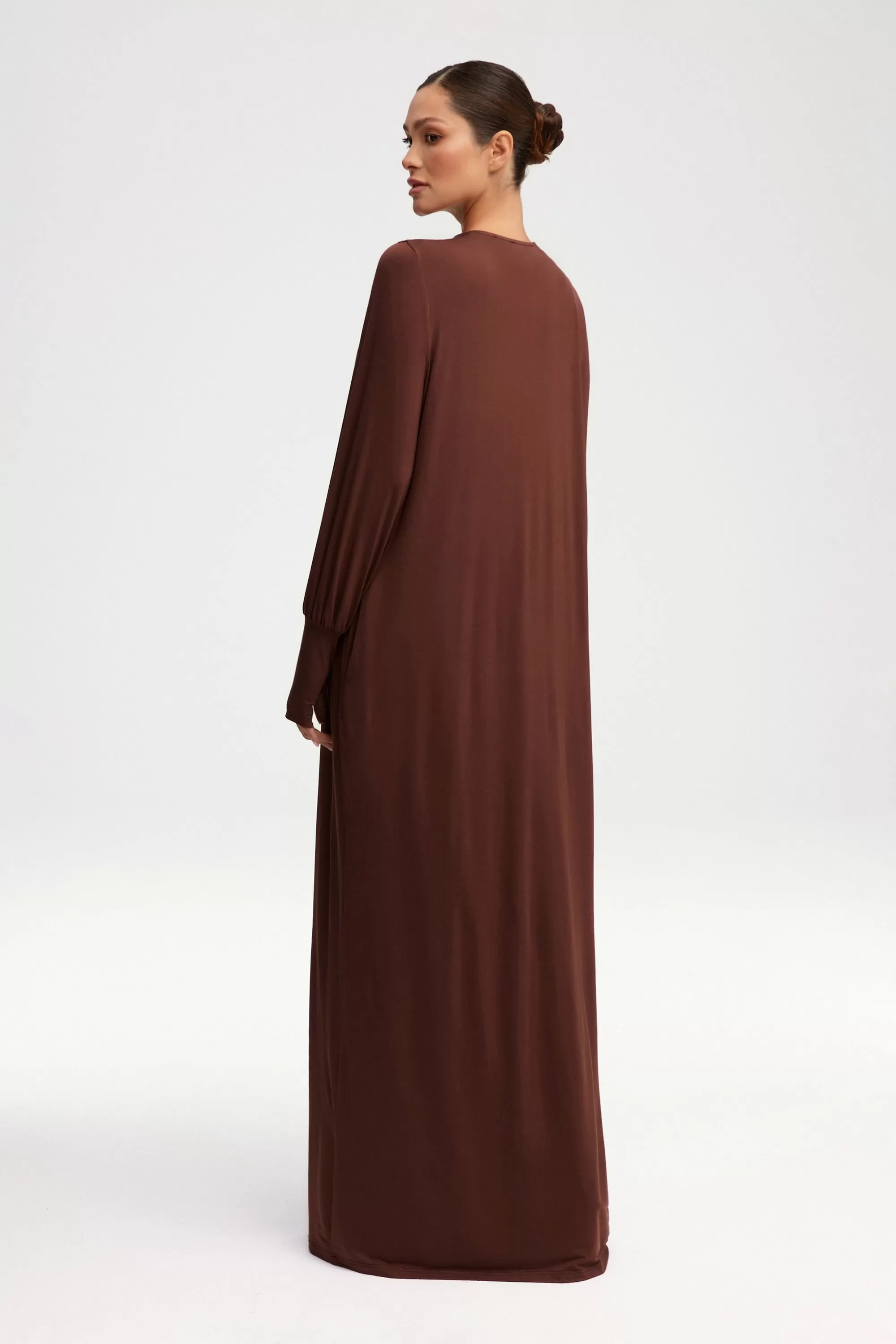 Jenin Jersey Open Abaya & Maxi Dress Set - Chocolate