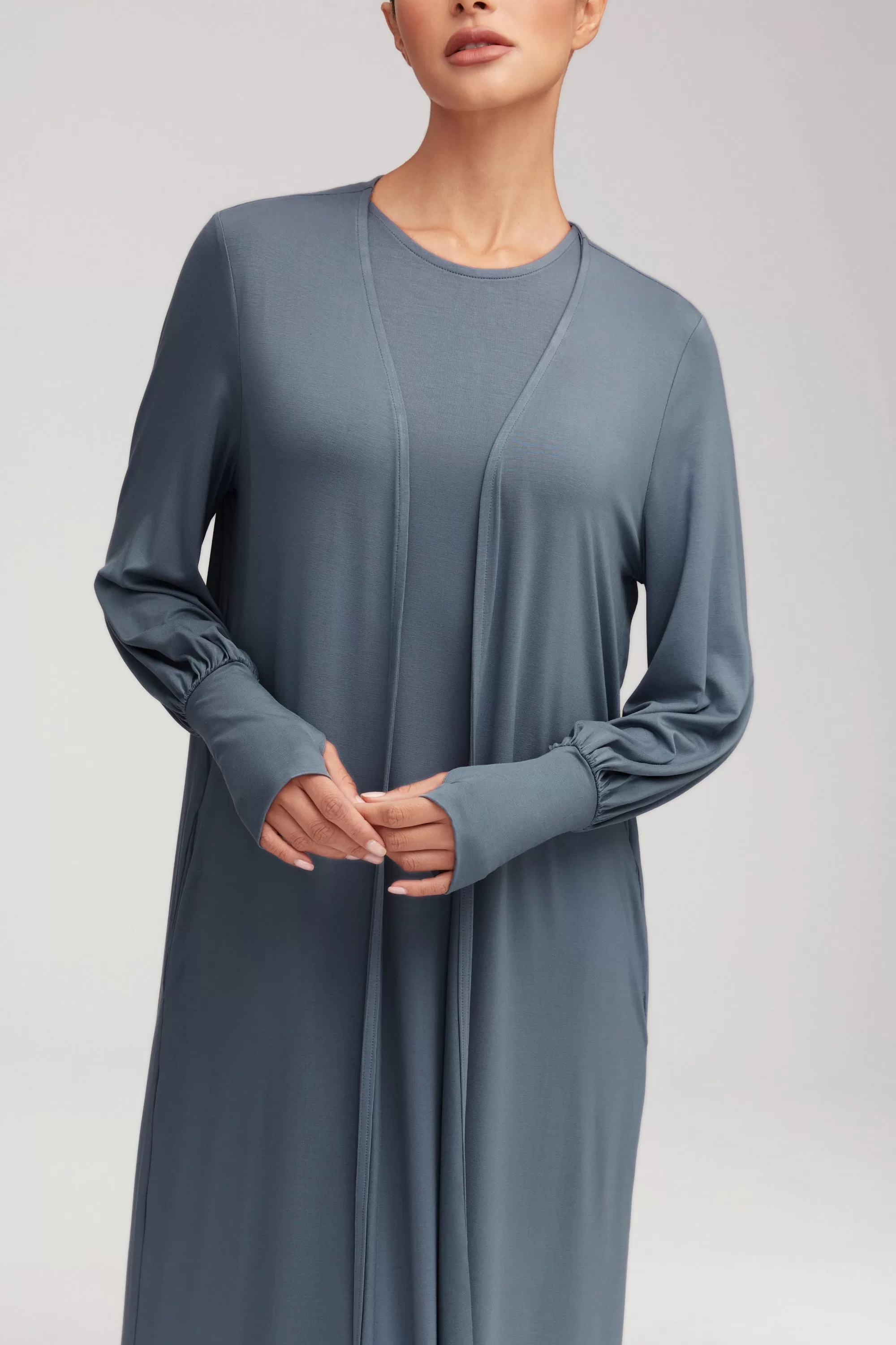 Jenin Jersey Open Abaya & Maxi Dress Set - Dusk