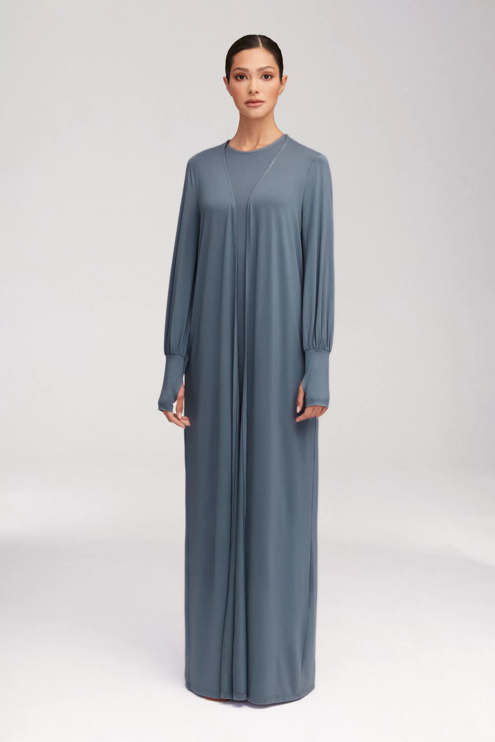 Jenin Jersey Open Abaya & Maxi Dress Set - Dusk