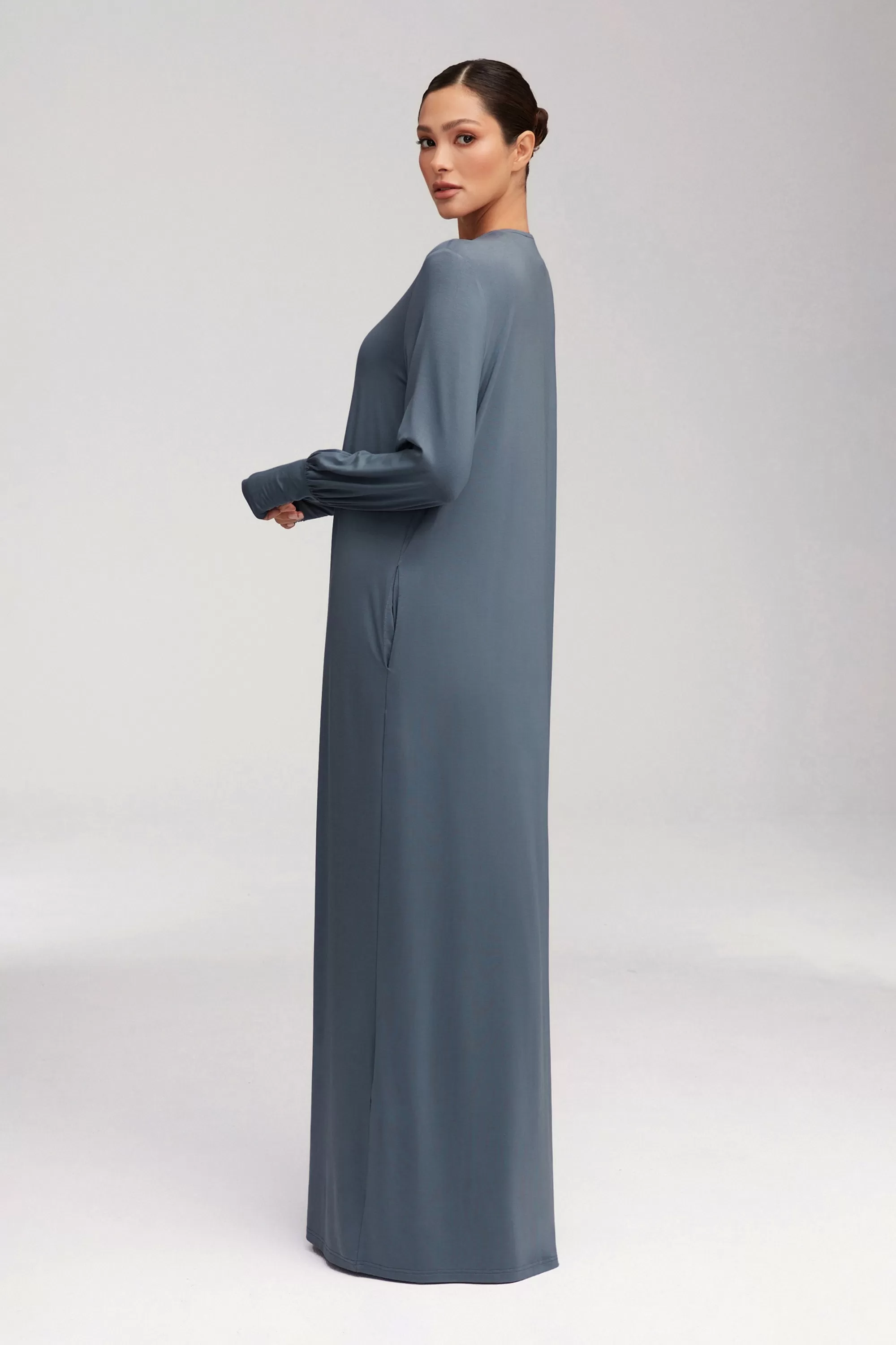 Jenin Jersey Open Abaya & Maxi Dress Set - Dusk