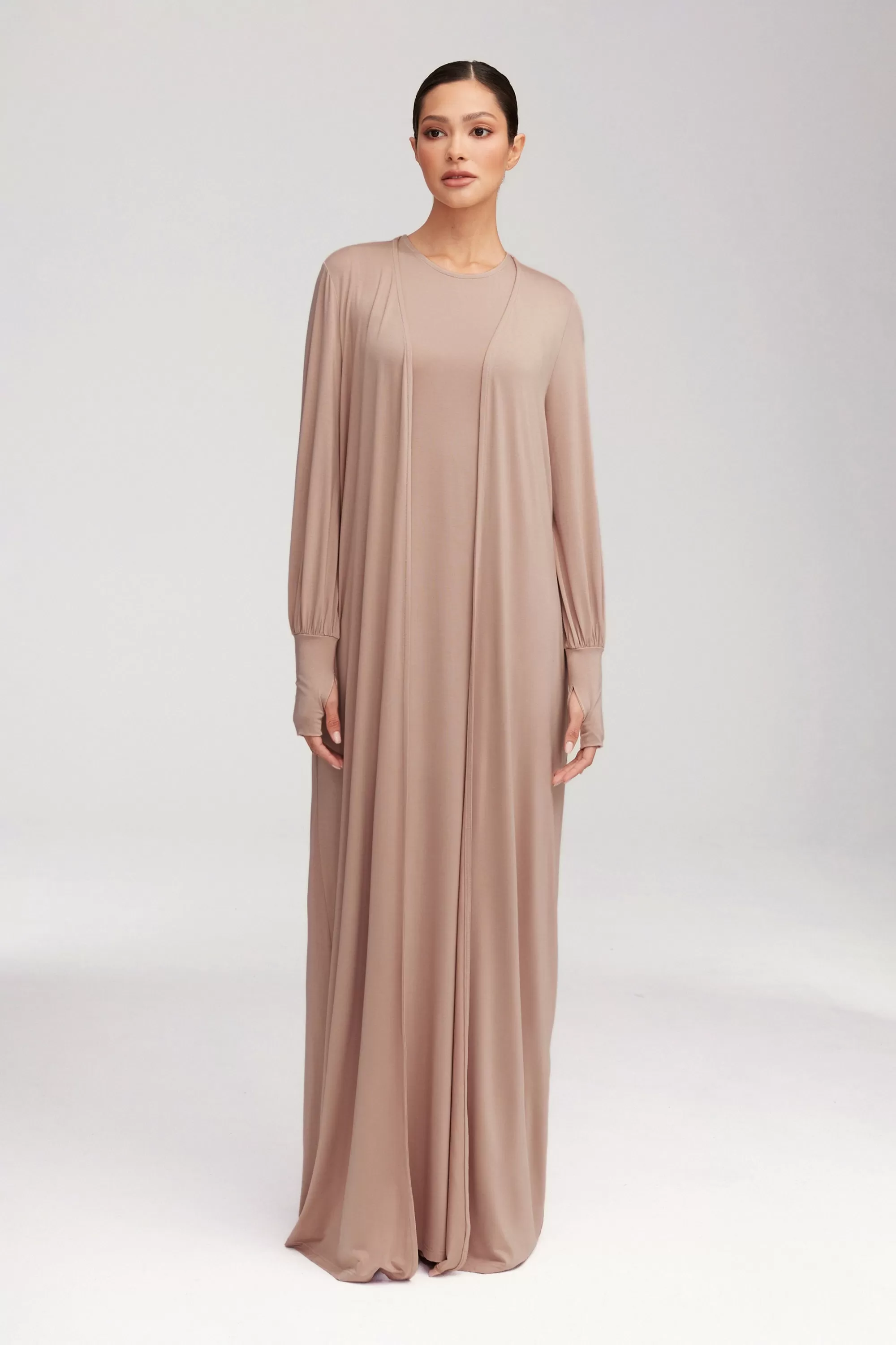 Jenin Jersey Open Abaya - Mink