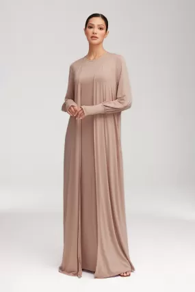 Jenin Jersey Open Abaya - Mink