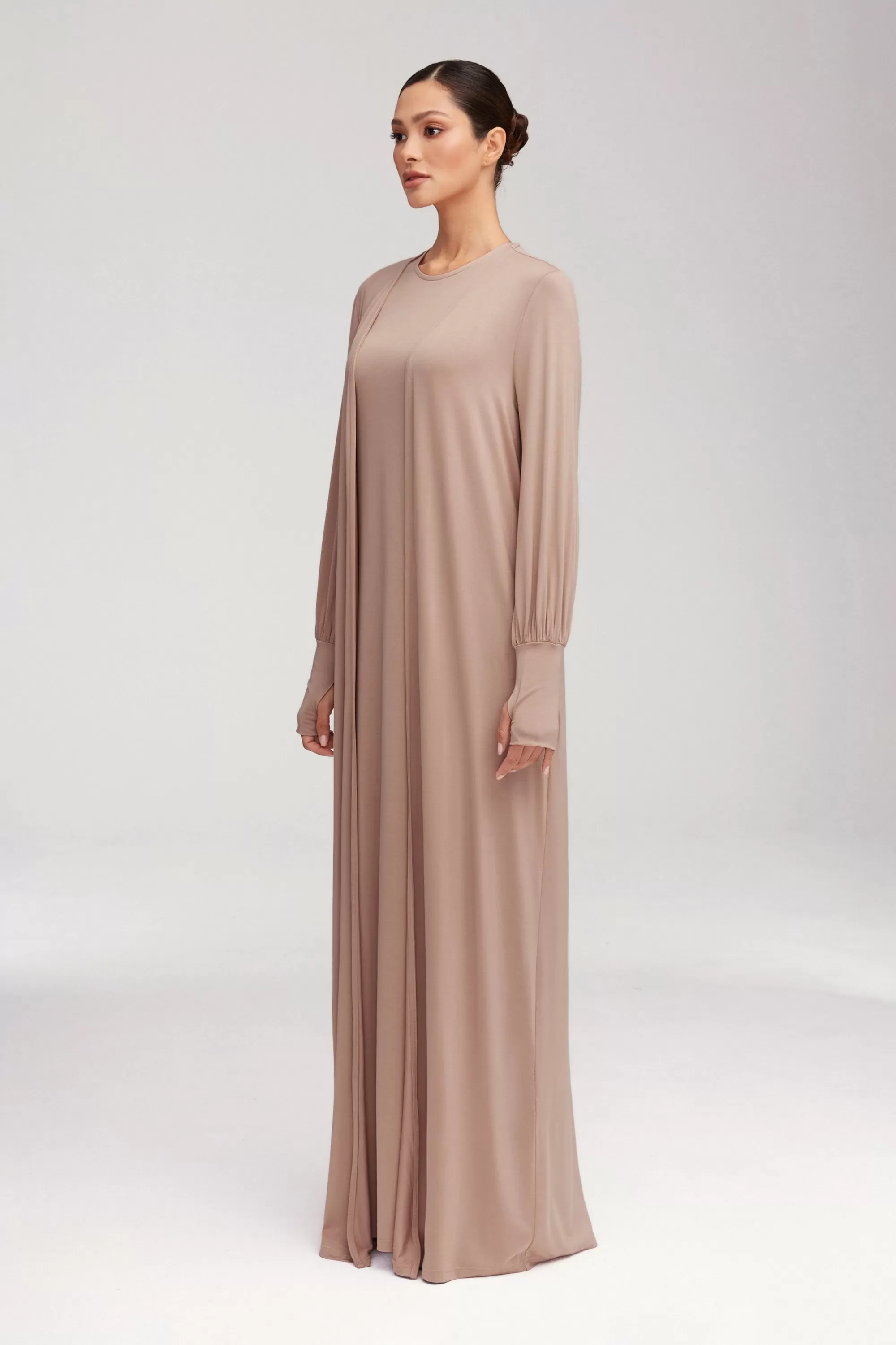 Jenin Jersey Open Abaya - Mink