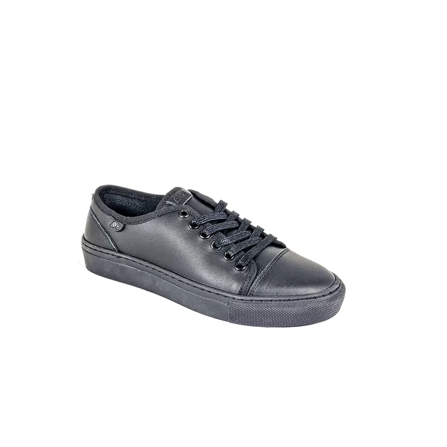 Kanvas Leather Lace Av8 Trainer - Black