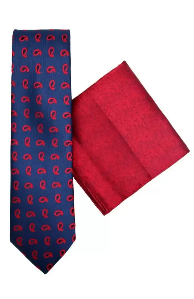 L A Smith Blue And Red Paisley Tie And Hank Set