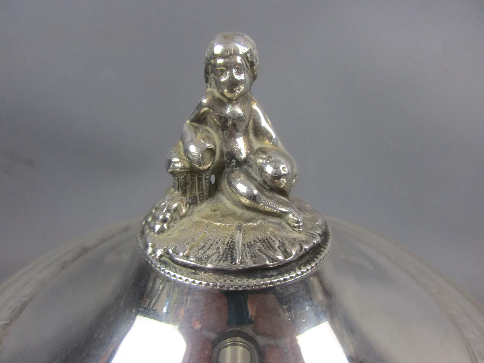 Large Three Footed Silver Plated Cherub Top Tea Caddy antique Victorian c1890