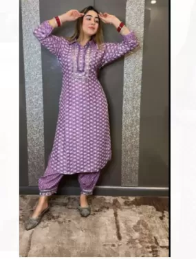 Lavender Lilac Embroidery Women Kurti Set