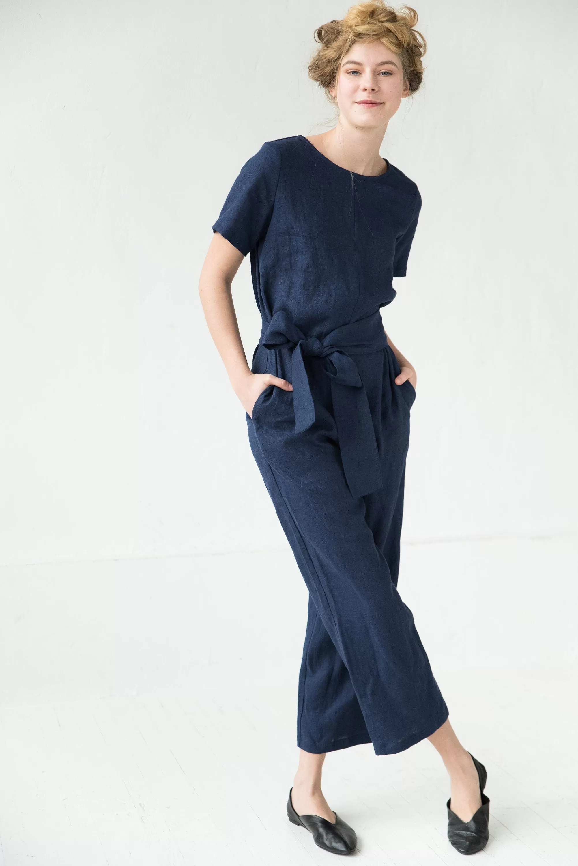 LeMuse Linen jumpsuit with sleeves AMSTERDAM, Deep blue, L