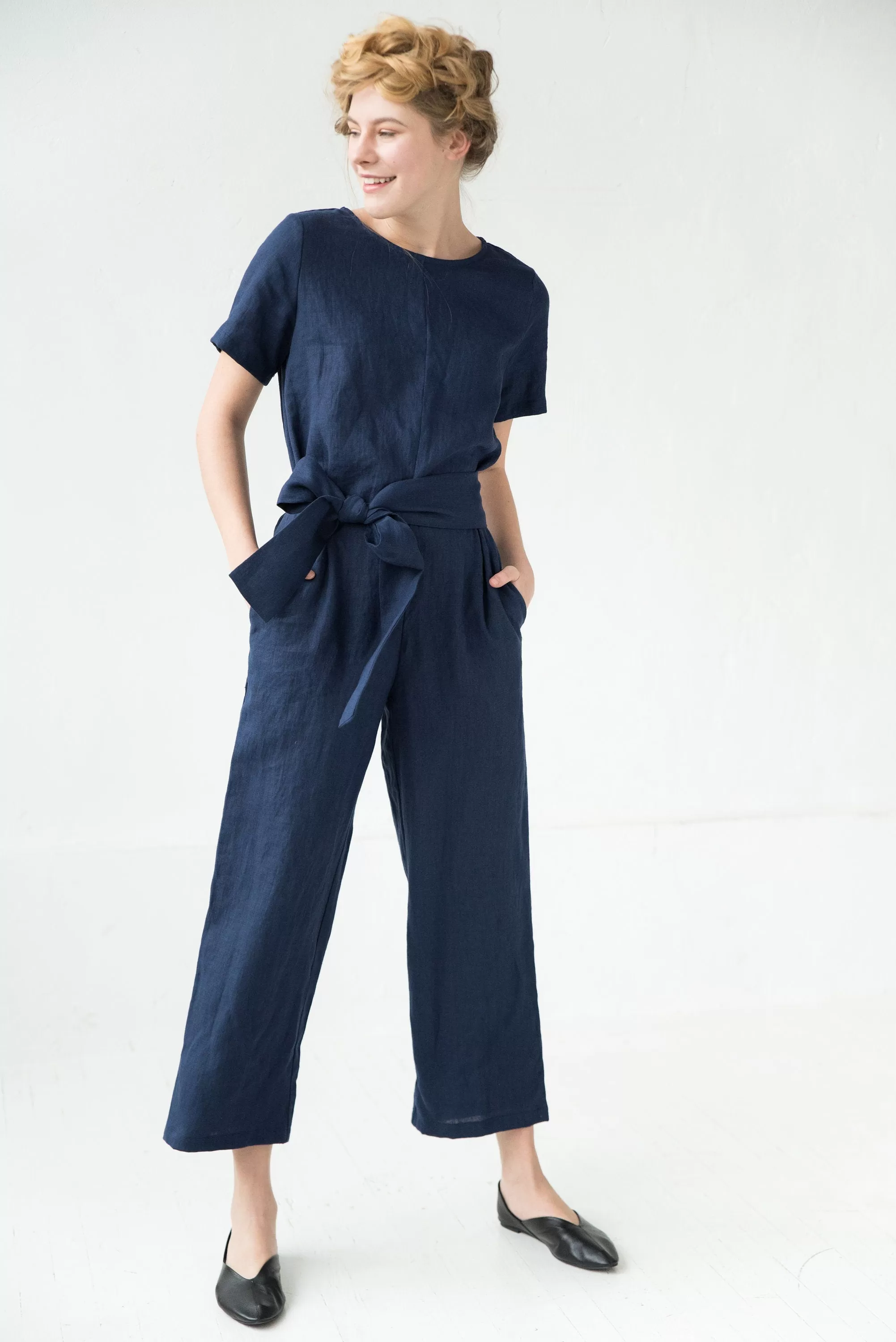 LeMuse Linen jumpsuit with sleeves AMSTERDAM, Deep blue, L