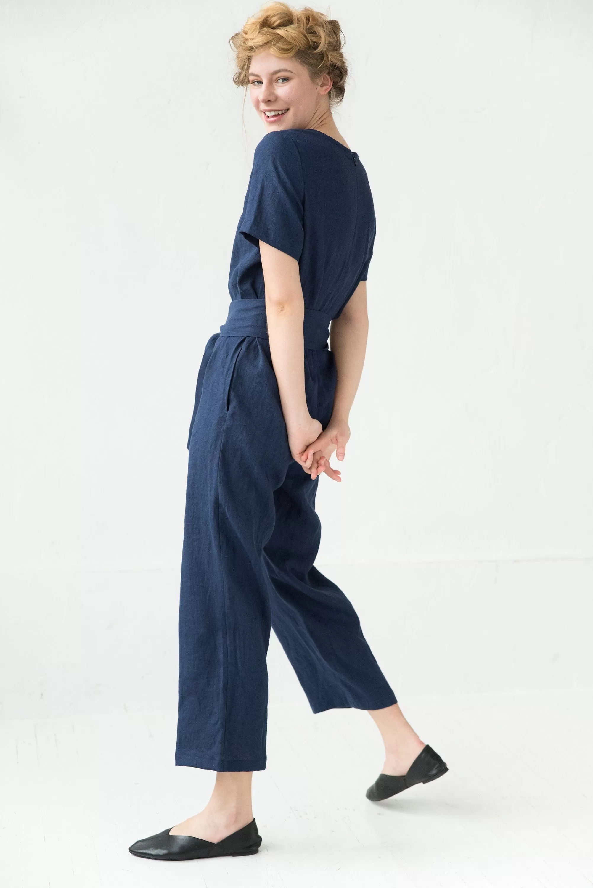 LeMuse Linen jumpsuit with sleeves AMSTERDAM, Deep blue, L