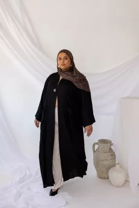 linen pocket abaya black