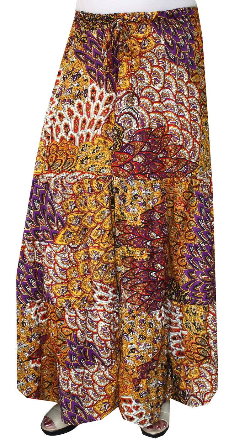 Long Indian Womens Printed Skirt India Apparel (Yellow)