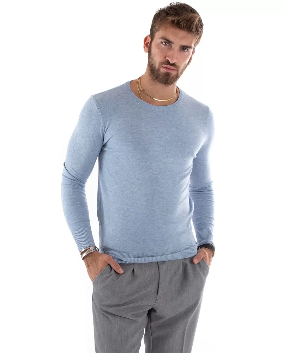 Maglioncino Uomo Casual Maglia Girocollo Tinta Unita Manica Lunga Polvere GIOSAL-M2570A