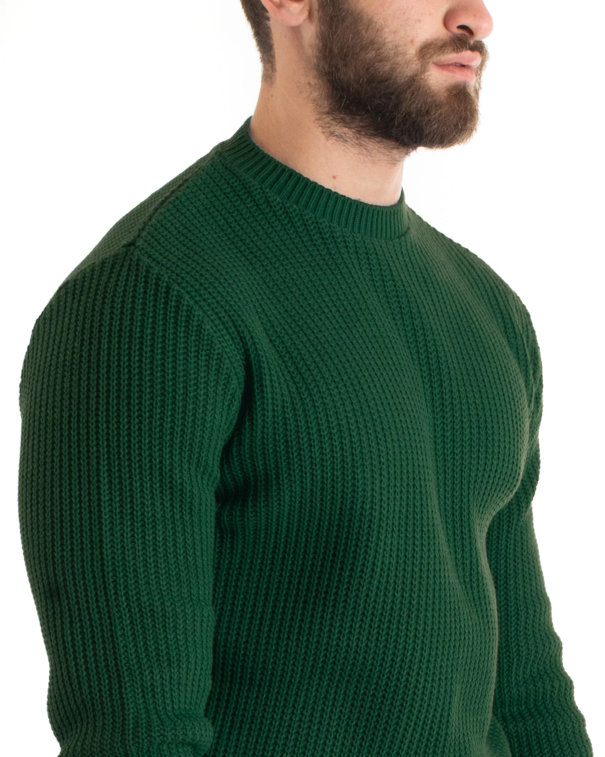 Maglioncino Uomo Girocollo Tinta Unita Verde Bottiglia Maglia Inglese Basic GIOSAL-M2755A