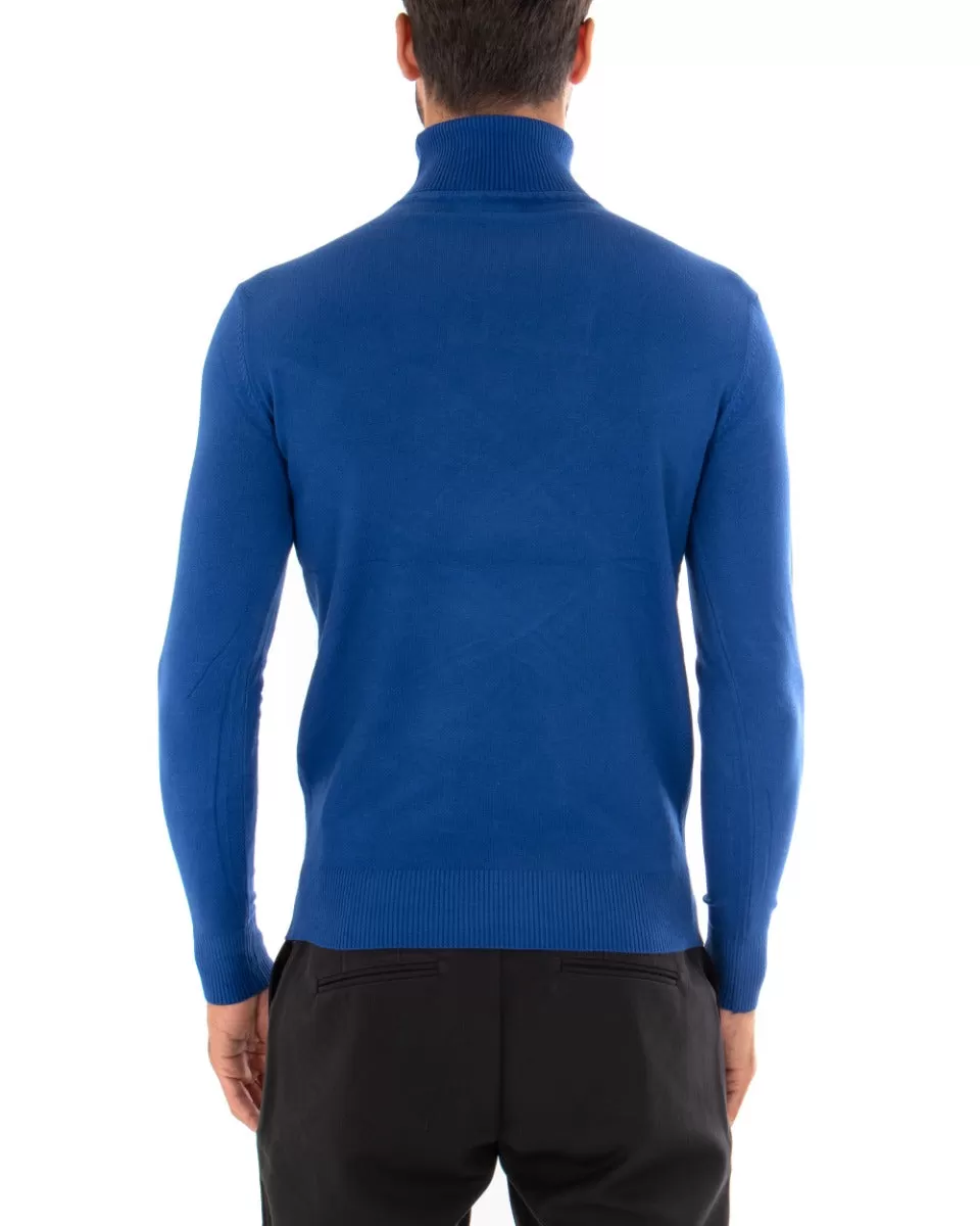 Maglioncino Uomo Maglia Maniche Lunghe Collo Alto Elastico Tinta Unita Blu Royal GIOSAL-M2547A