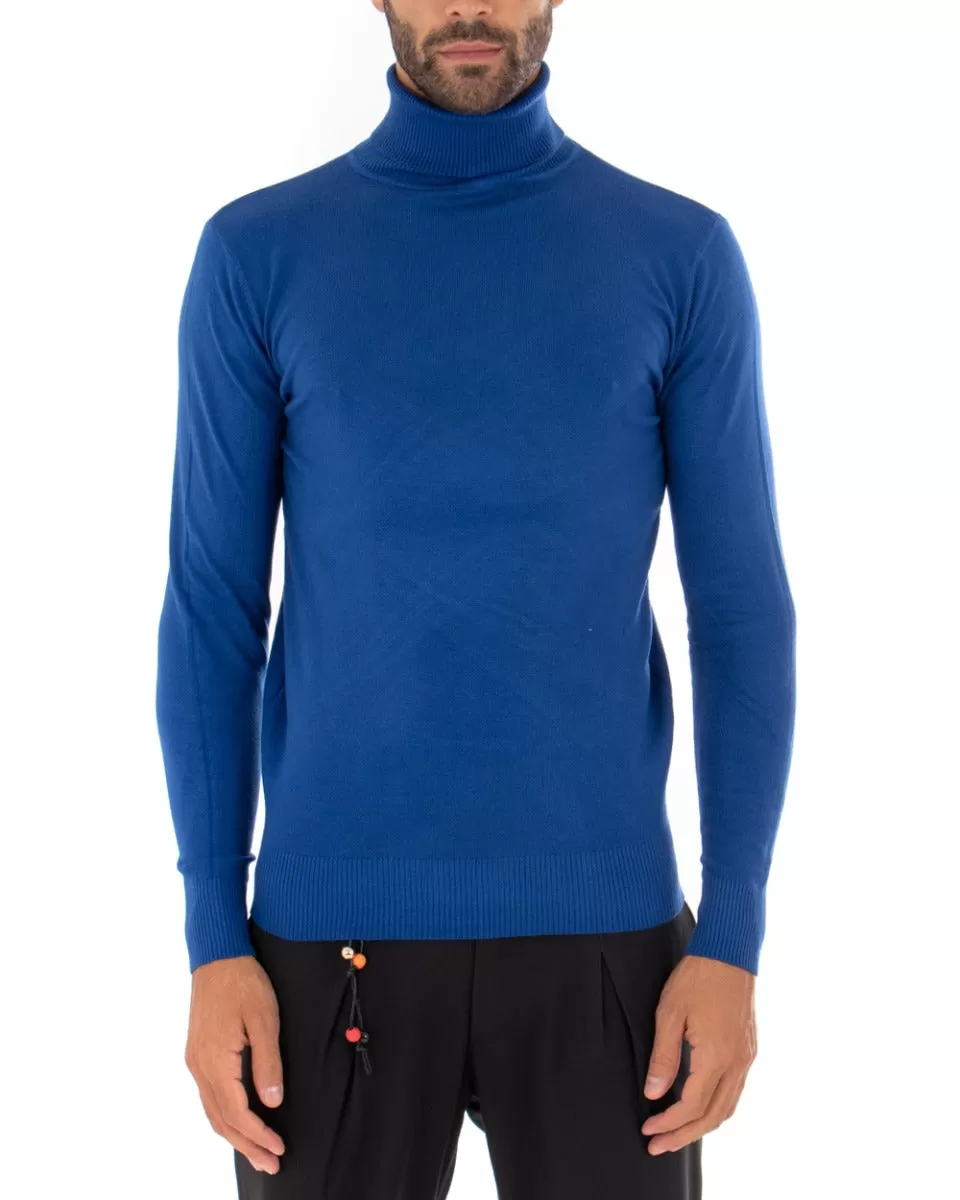 Maglioncino Uomo Maglia Maniche Lunghe Collo Alto Elastico Tinta Unita Blu Royal GIOSAL-M2547A