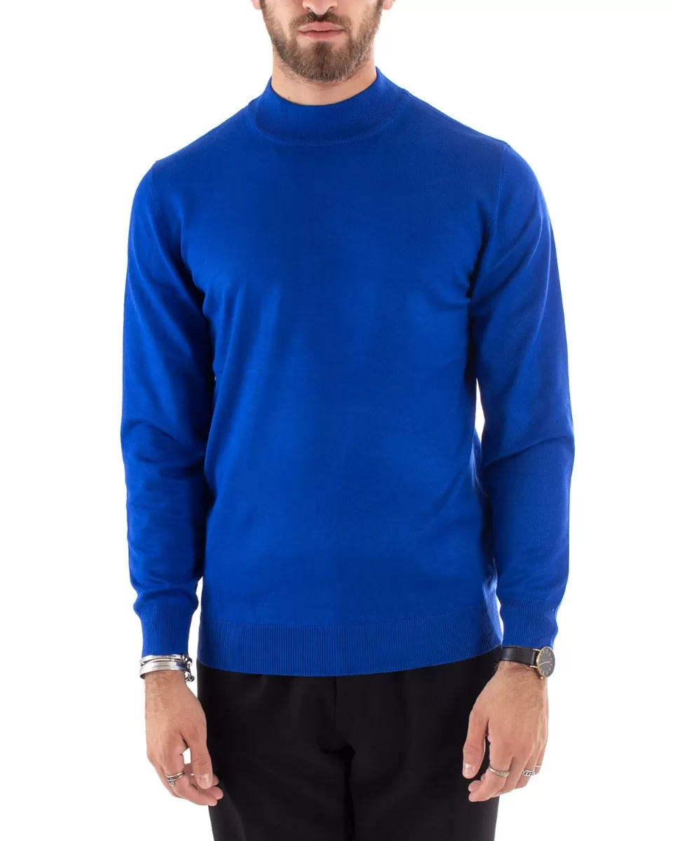 Maglioncino Uomo Maglia Maniche Lunghe Mezzo Collo Elastico Tinta Unita Blu Royal GIOSAL-M2562A