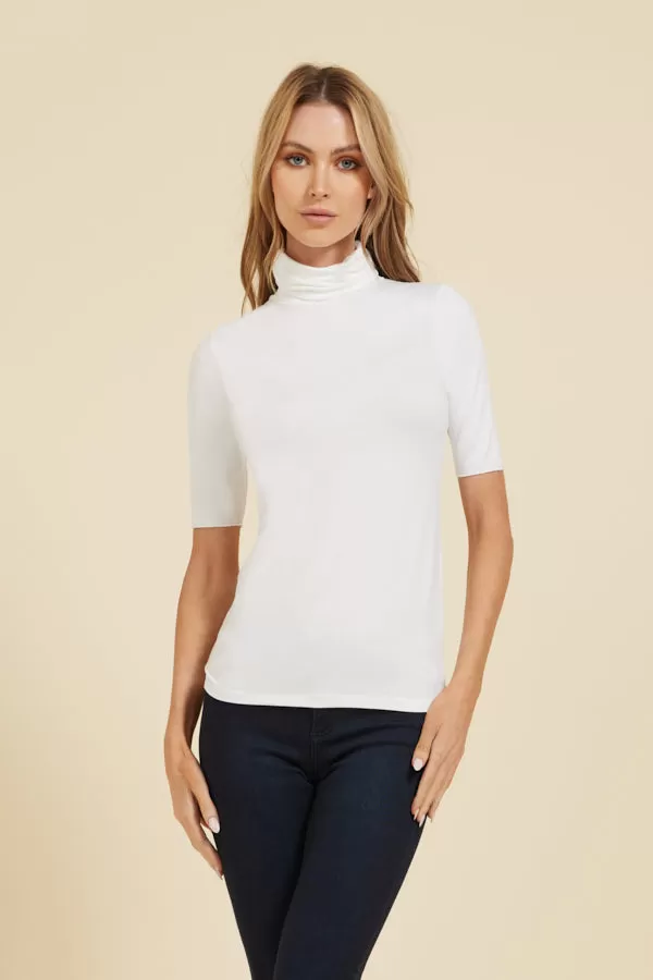 Majestic Elbow Sleeve Turtleneck in Blanc