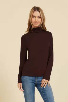 Majestic Long Sleeve Viscose Turtleneck in Aubergine