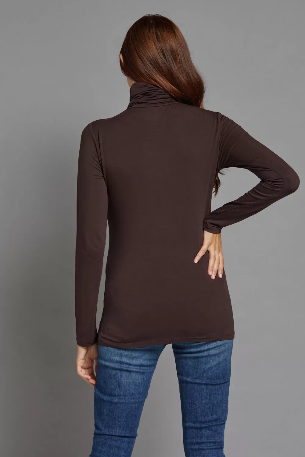 Majestic Long Sleeve Viscose Turtleneck in Coffee