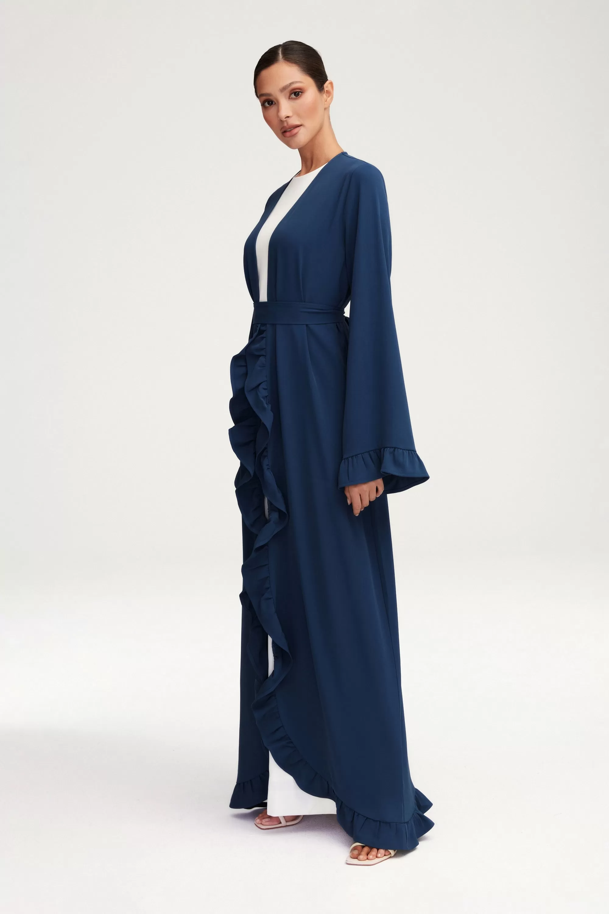 Mariam Ruffle Open Abaya - Midnight Blue