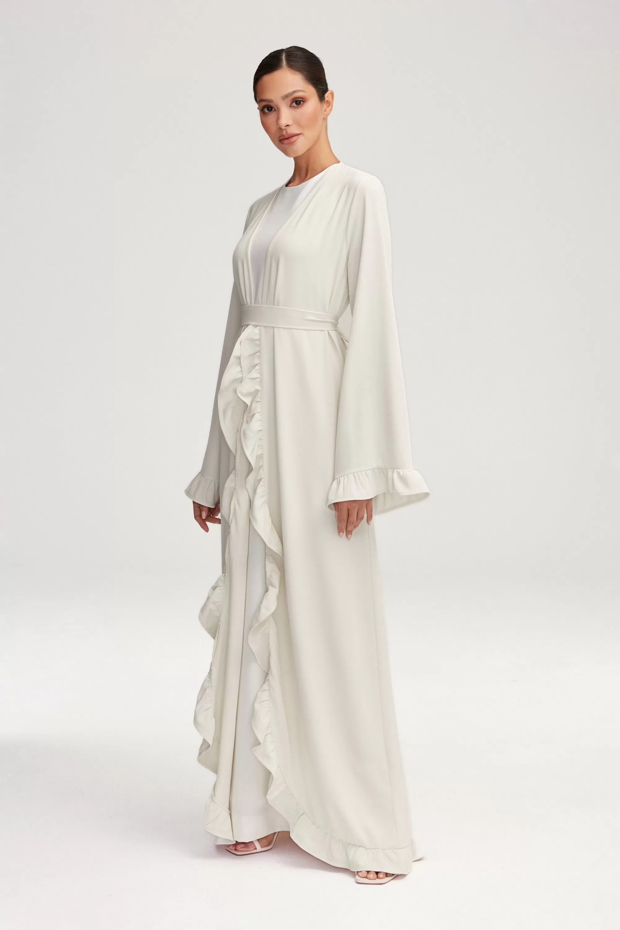 Mariam Ruffle Open Abaya - White