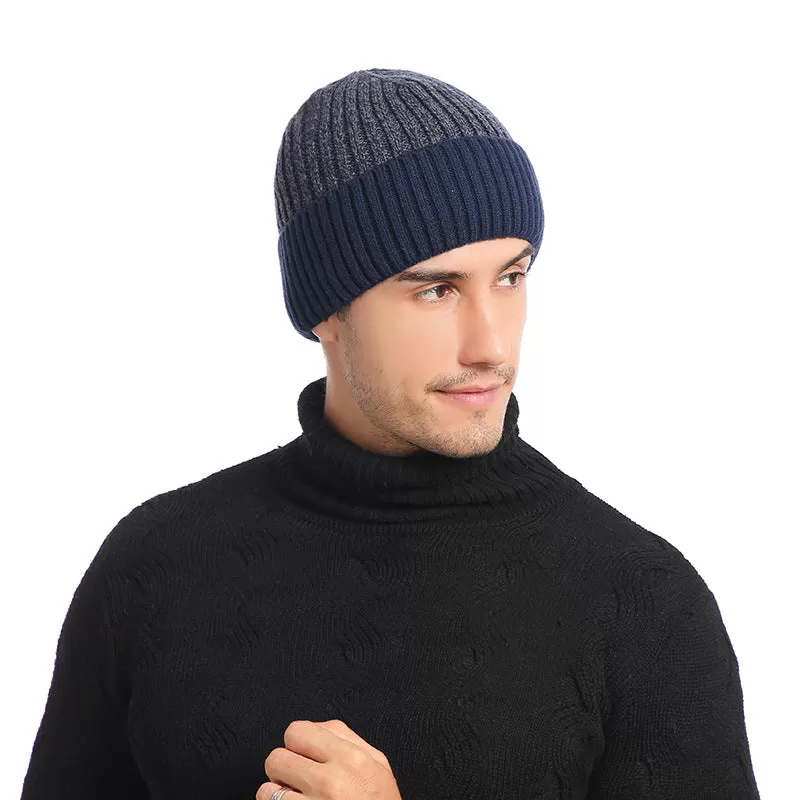 Men's Double Layer Woolen Cap Adult New plus Velvet Warm Knitted Hat