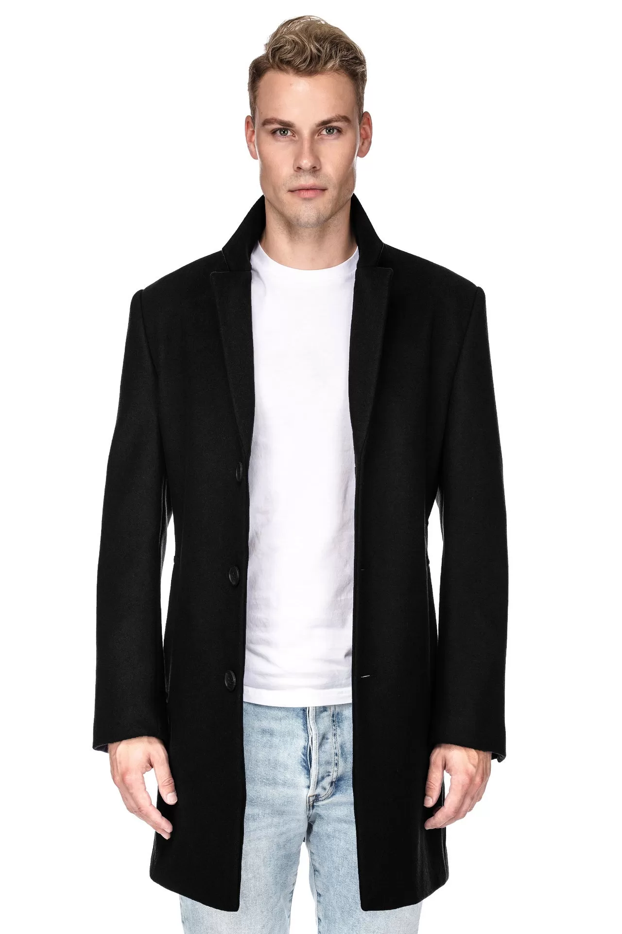 Men's Tailored Wool Blend Notch Collar Wool Blend Walker Car Coat Jacket