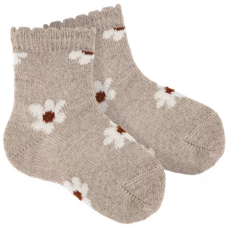 Merino wool-blend floral short socks NOUGAT