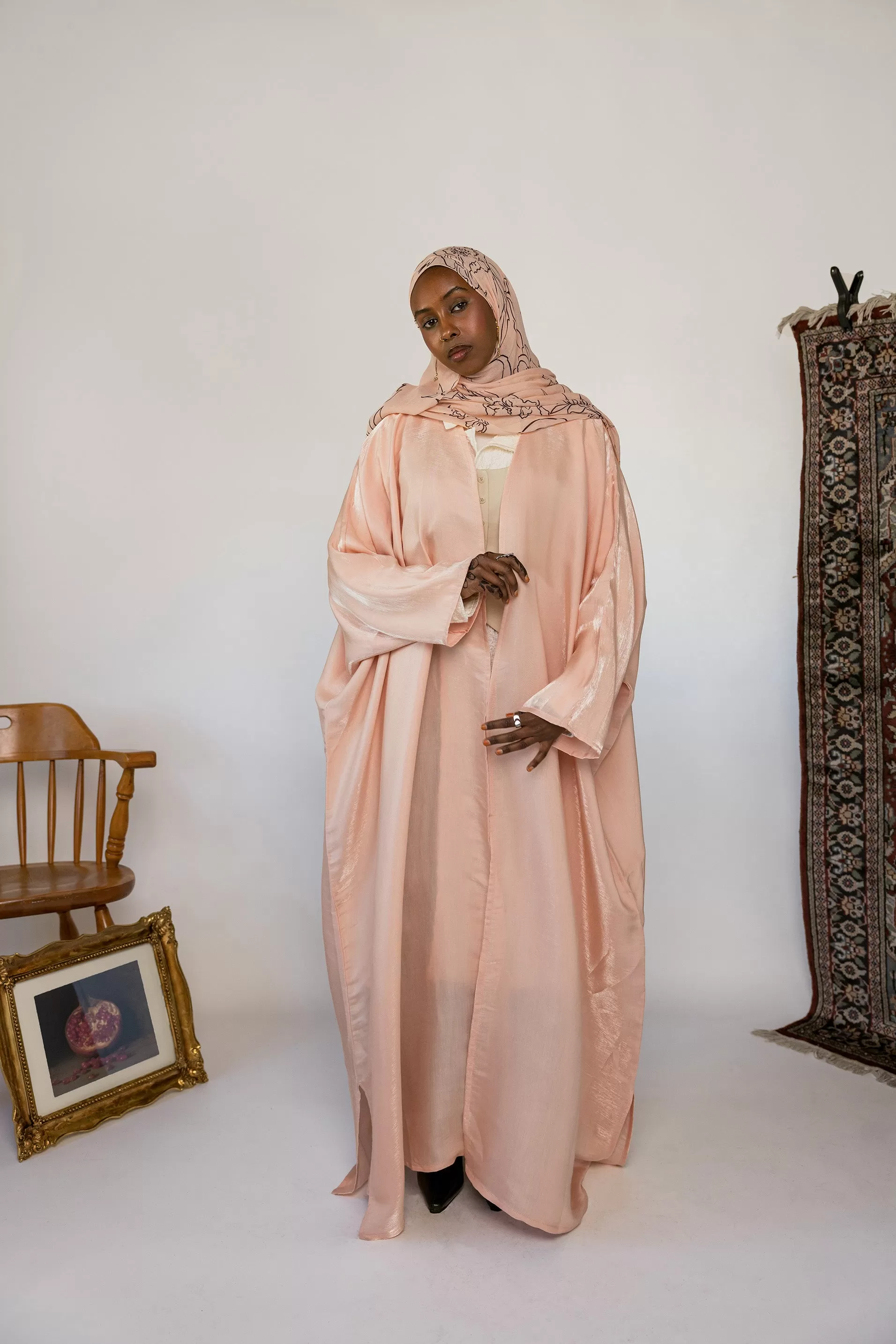 metallic pink abaya