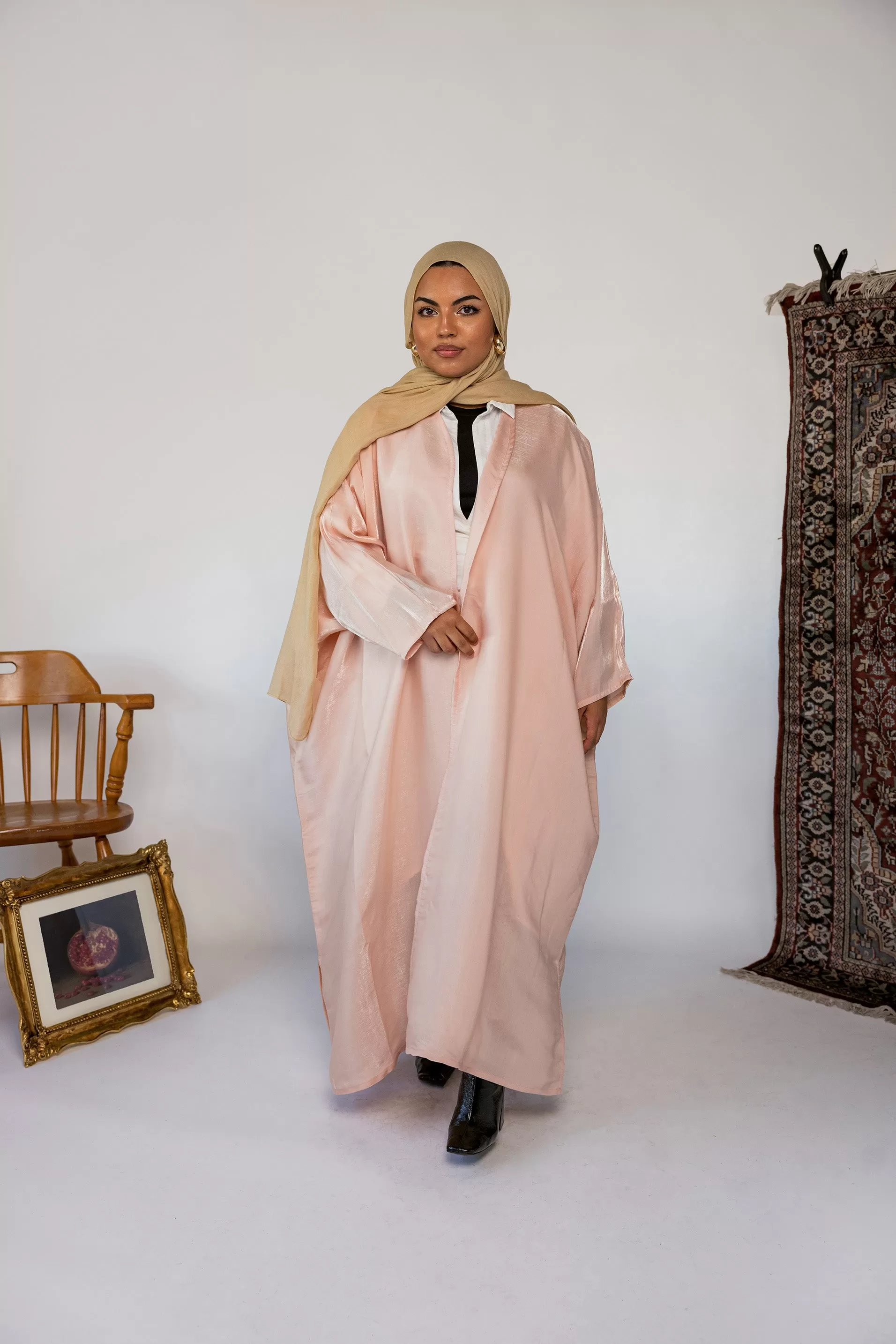 metallic pink abaya