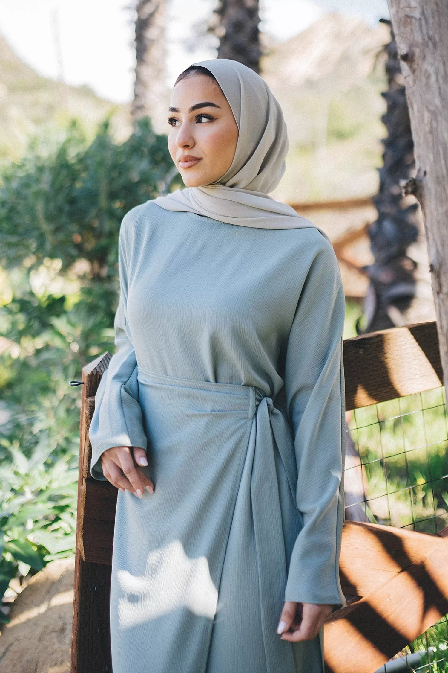 Milah Textured Wrap Abaya- Sage Green