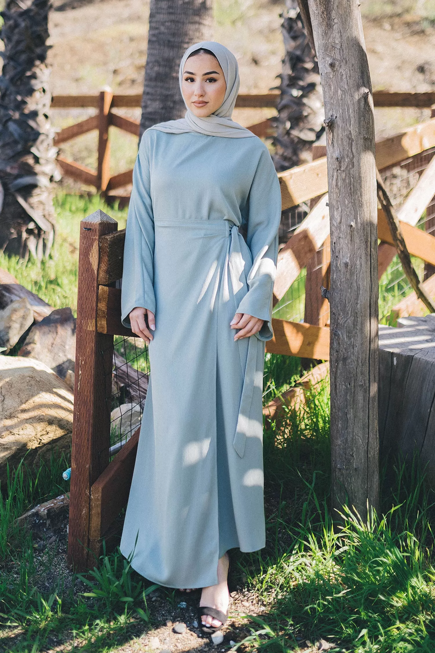 Milah Textured Wrap Abaya- Sage Green