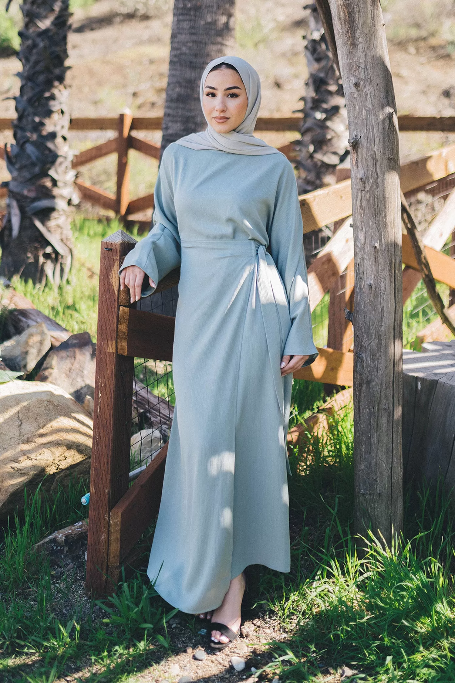 Milah Textured Wrap Abaya- Sage Green