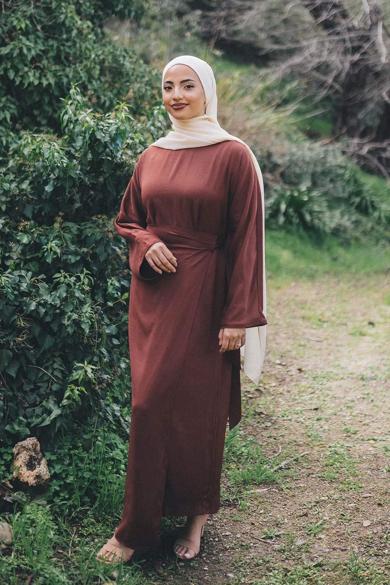 Milah Textured Wrap Abaya- Sienna