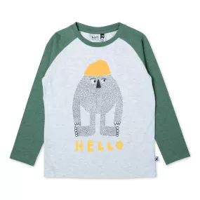 Minti Hello Later Yeti Tee - White Marle/Forest Green