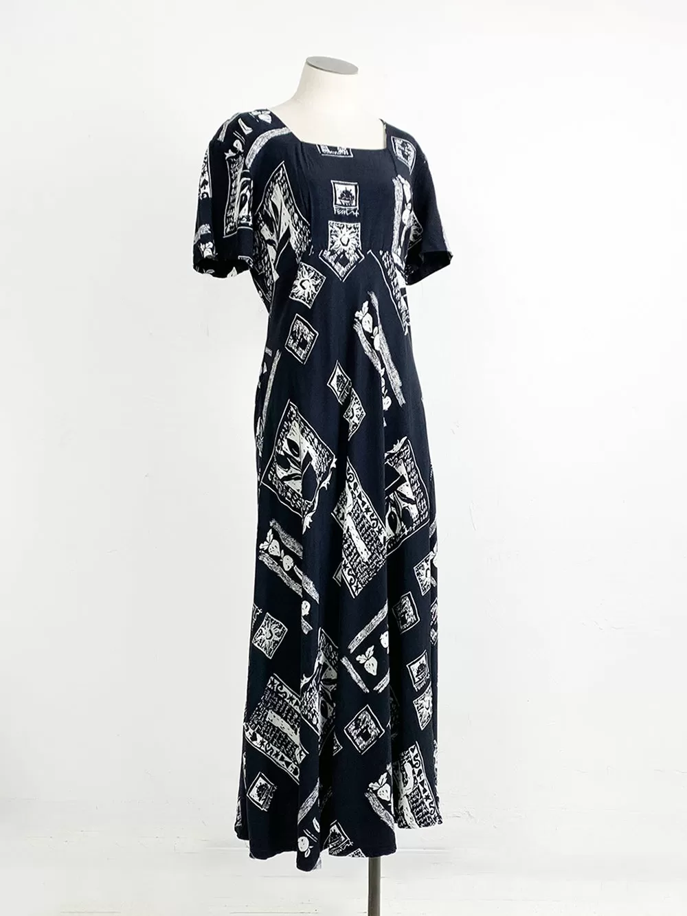 MM Garden Stamp Print Rayon Midi Dress