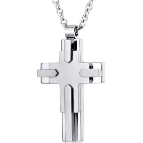 Multi-Layered Two Tone Stainless Steel Cross Pendant With 22 inch Chain