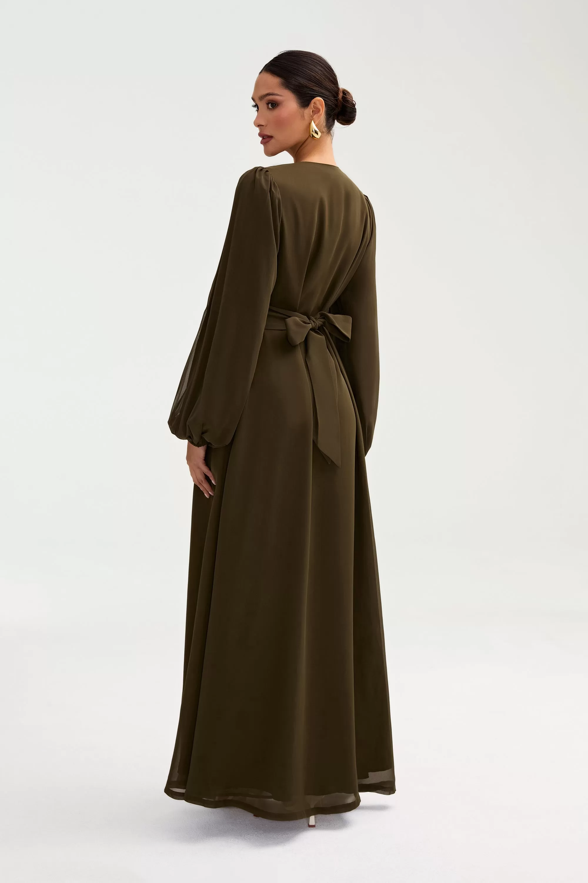 Najma Chiffon Abaya & Dress Set - Olive