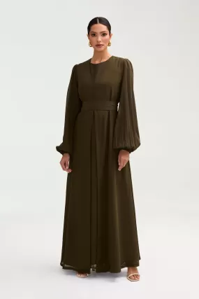 Najma Chiffon Abaya & Dress Set - Olive