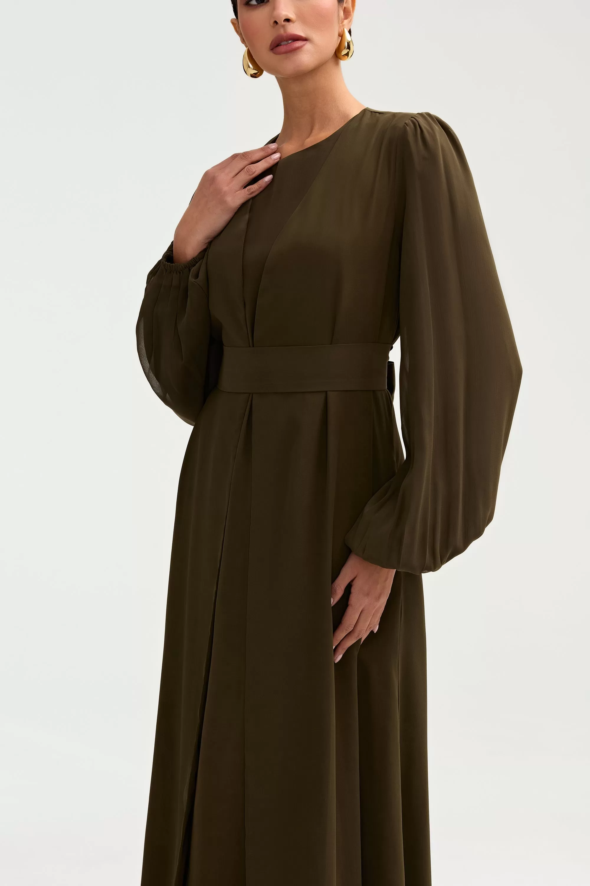 Najma Chiffon Abaya & Dress Set - Olive