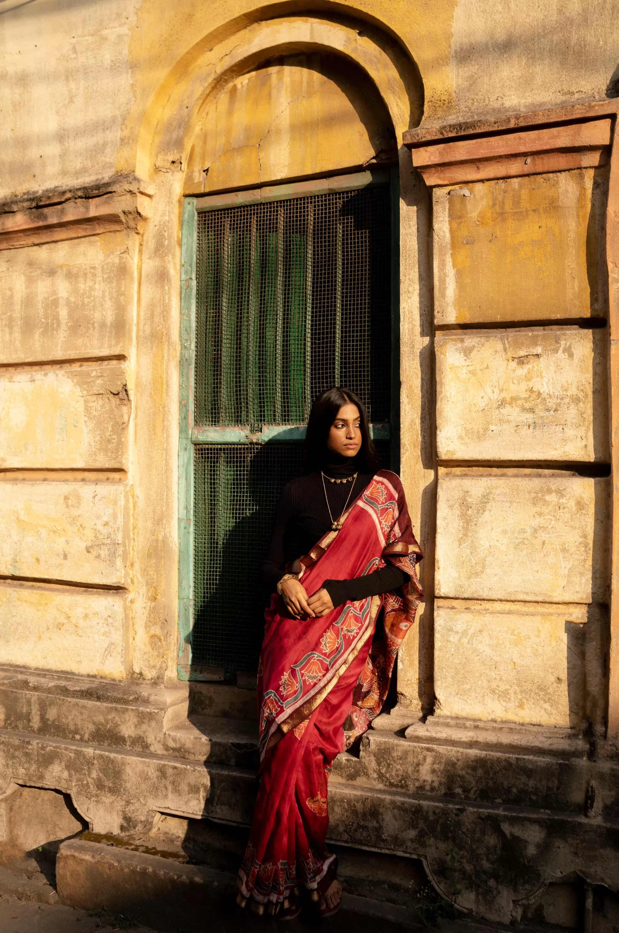 Narmada Manchali Batik Pattachitra Red Maheswari saree