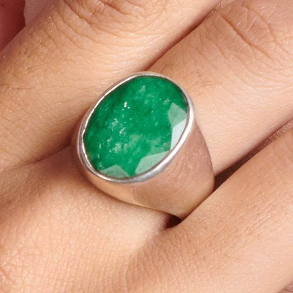 Natural Raw Green Emerald 925 Sterling Silver, Handmade in India, Gift Jewelry, Gemstone Ring