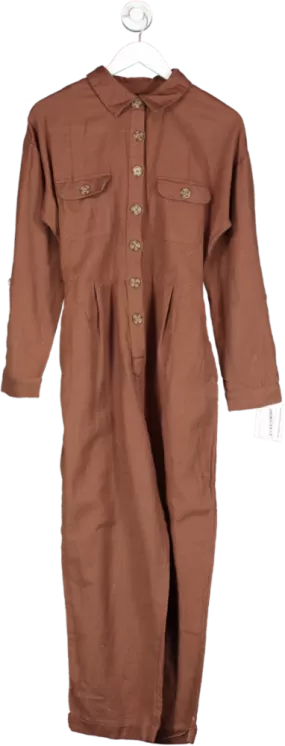 newlook Brown Cotton Belted Button Front Jumpsuit UK 8