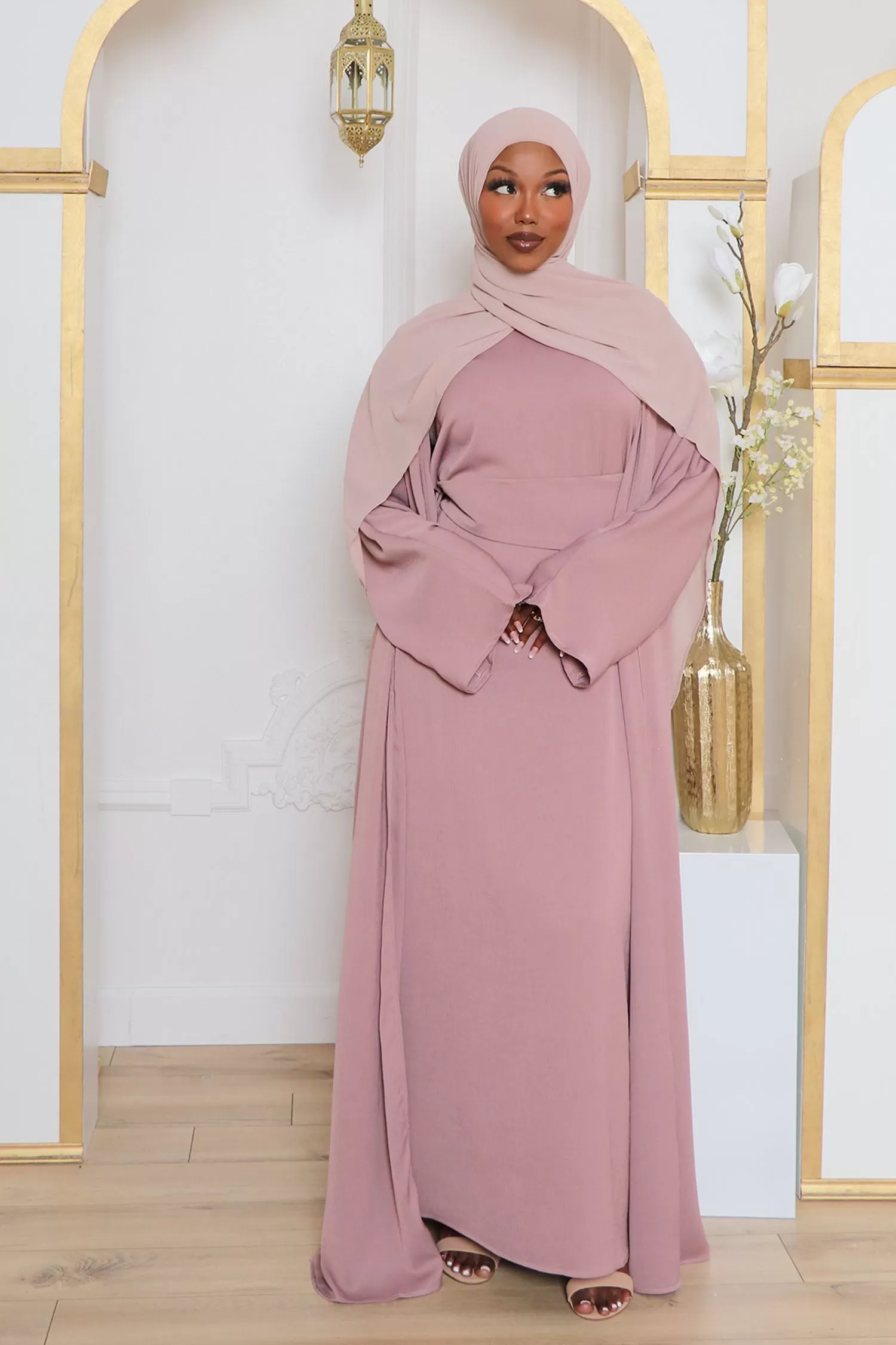 Nia Textured Corset Abaya Set- Rose Pink