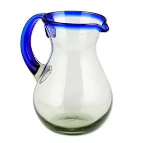 Novica Blue Grace Blown Glass Pitcher