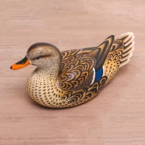 Novica Elegant Mallard Wood Statuette