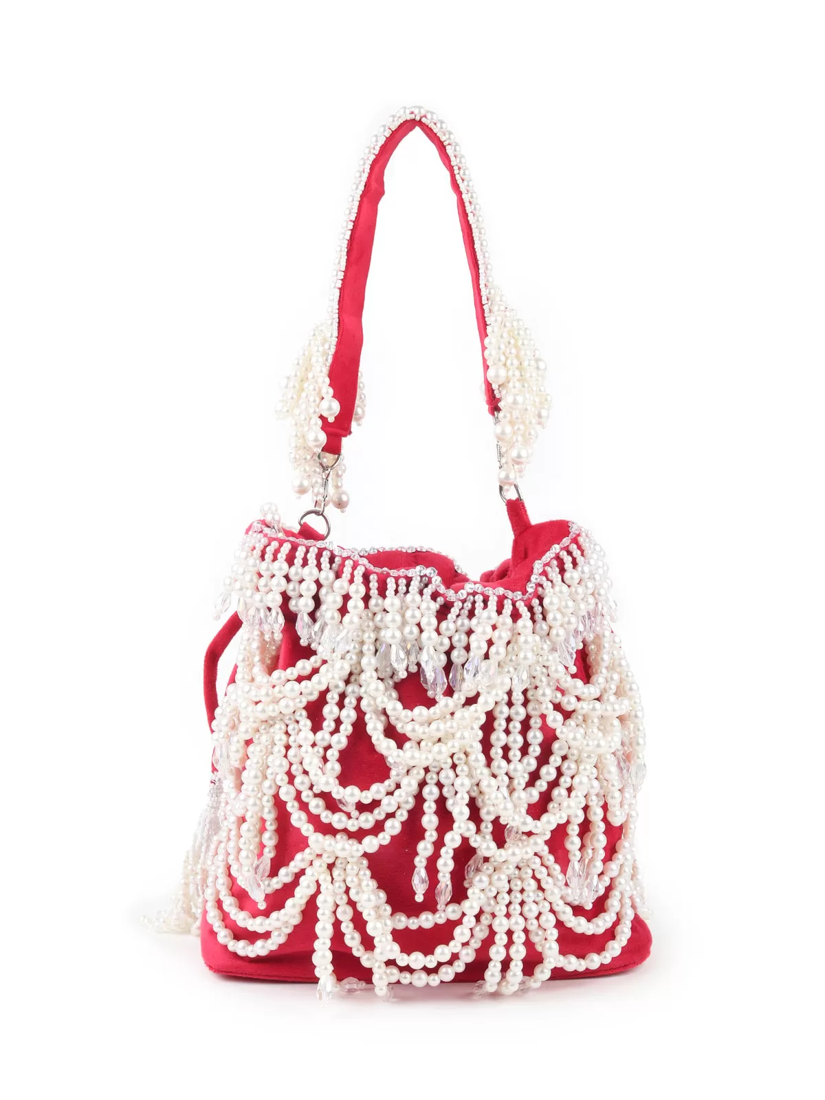 Odette Red Embroidered Potli Bag For Women