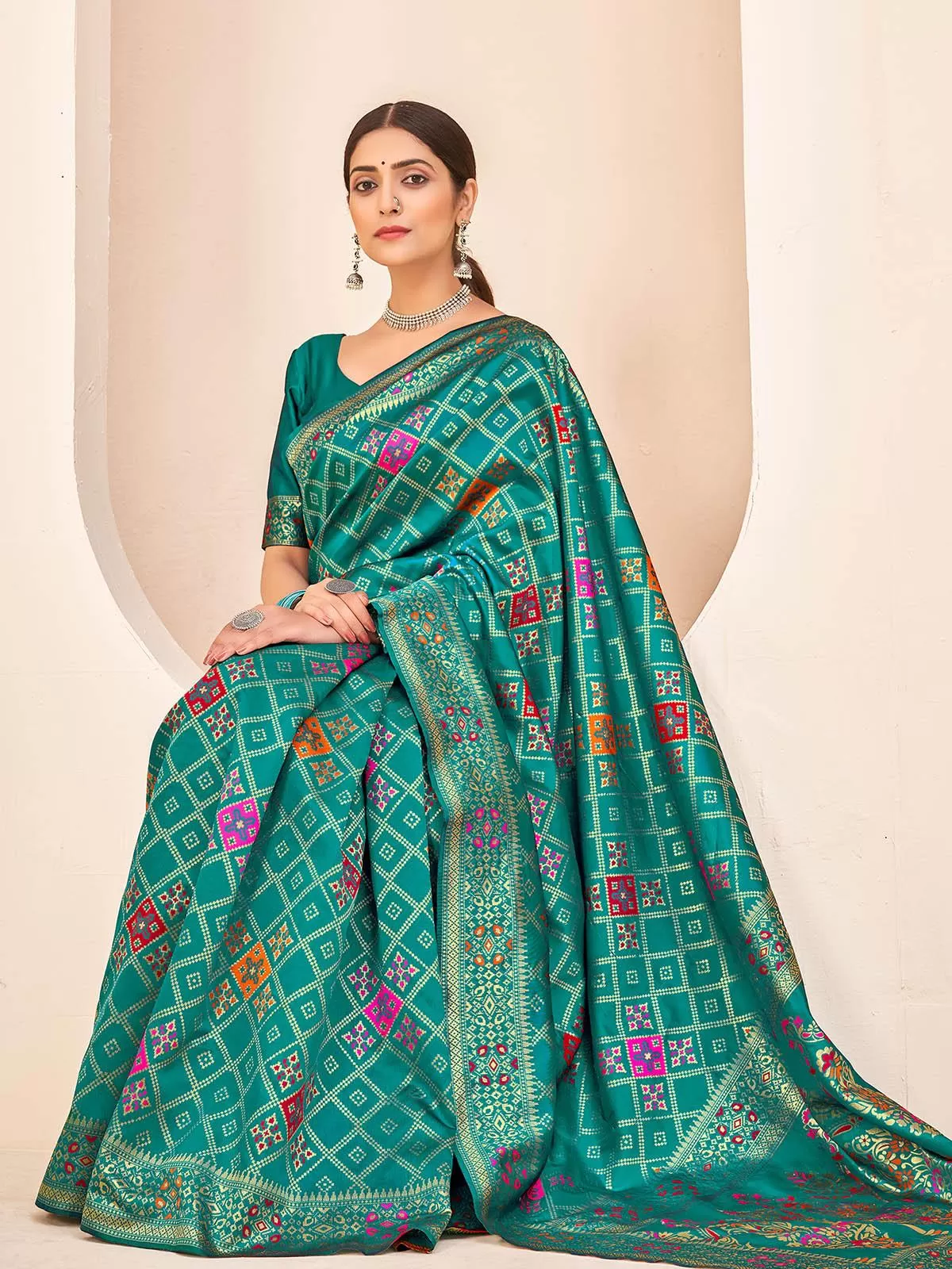 Odette Women Gorgeous Woven Teal Green Banarasi Silk Saree With Unstitched Blouse